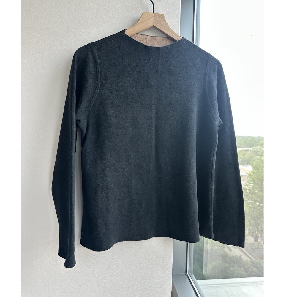 Eileen Fisher Reversible Black Beige Tight-Knit Pullover Sweater Women's PM